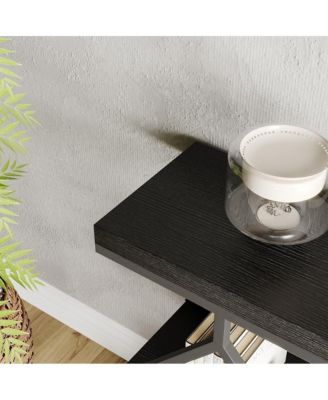 3-Tier Narrow Farmhouse Console Table for Living Room – Entryway Accent Furniture with Storage Shelves, Geometric Metal Legs, Easy Assembly