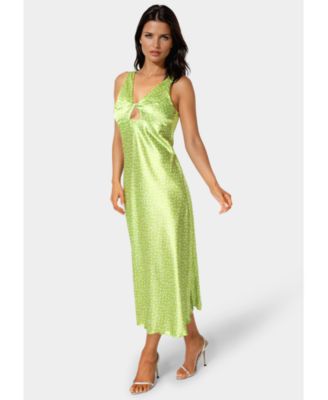 Women's Swiss Dot Satin Twist Front Maxi Dress