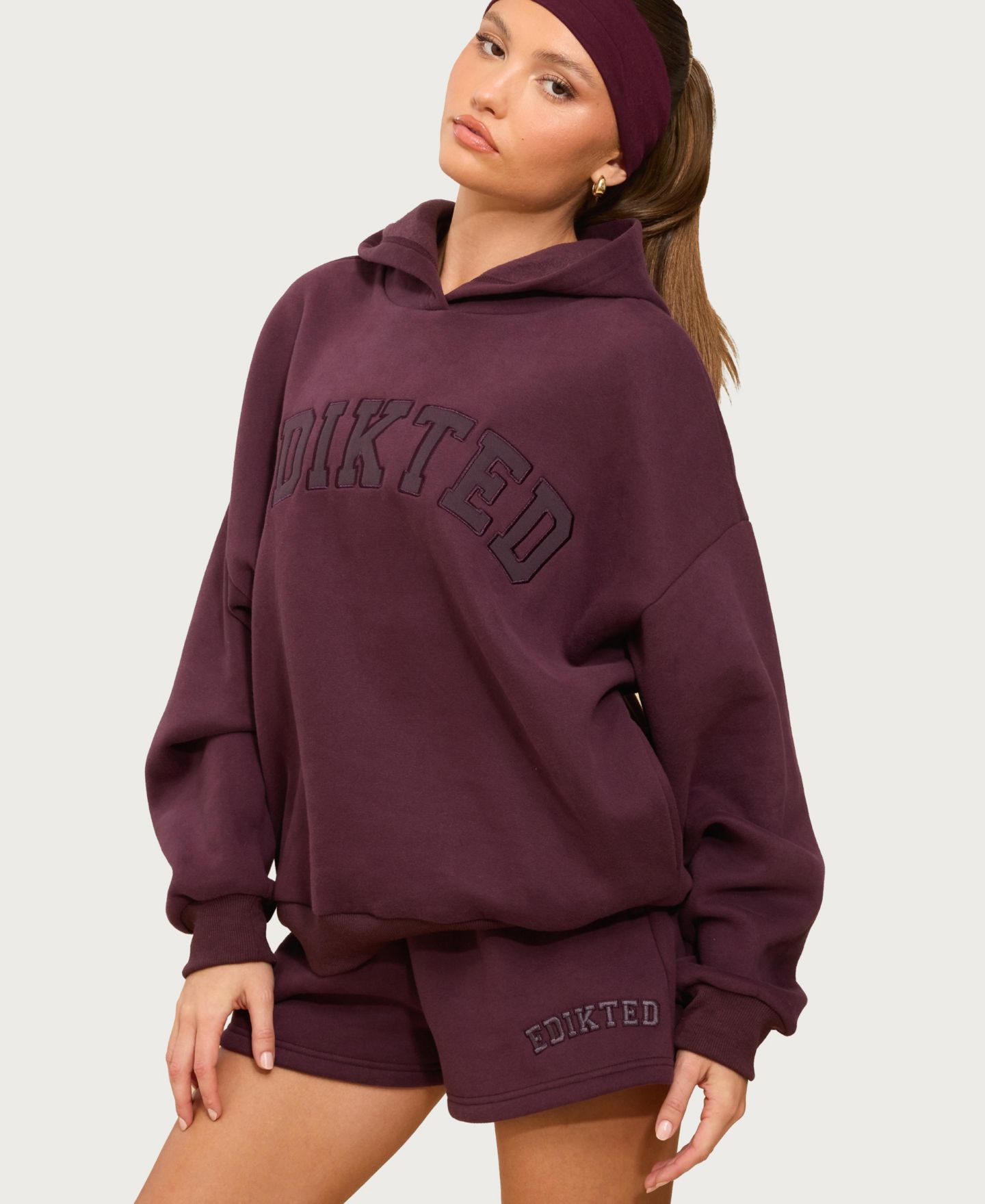 Женское худи Edikted Go 2 Everyday Fleece, цвет: Сливовый — фото 1