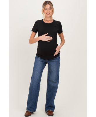 Maternity Navy Dark Wash Wide Leg Jeans