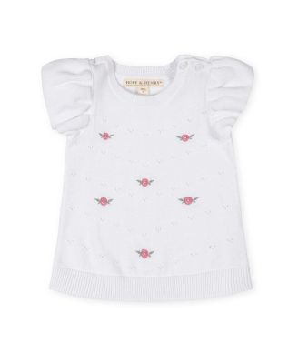 Girls Organic Ruffle Sleeve Pointelle Sweater