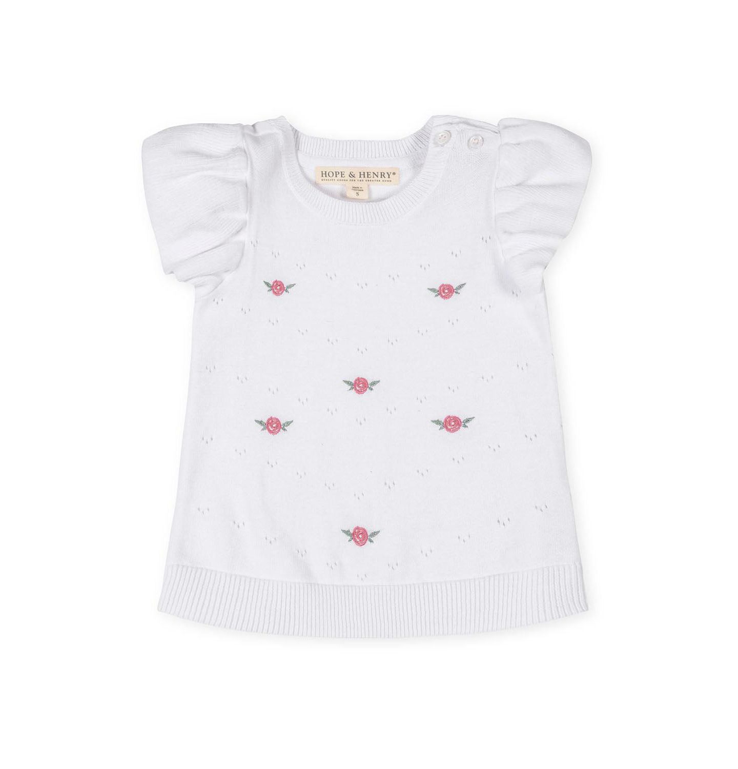 Свитер Hope & Henry Organic Ruffle Sleeve Pointelle для девочек, цвет: Белый — фото 1