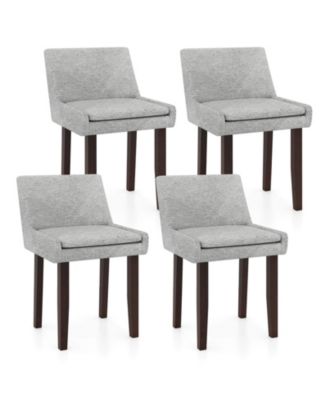 Modern Dining Chair Set of 4 w/ Mid Back and Cushioned Seat Solid Wood Legs