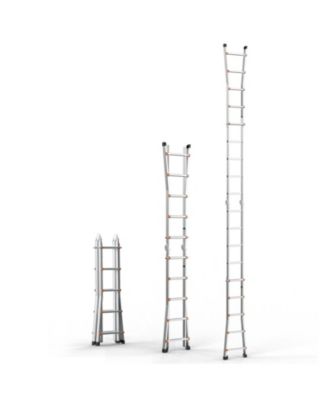 17 ft Telescoping A-Frame Ladder, Compact Aluminum Multi-Function Extension Ladder, Collapsible Design, 330 lb Load Capacity