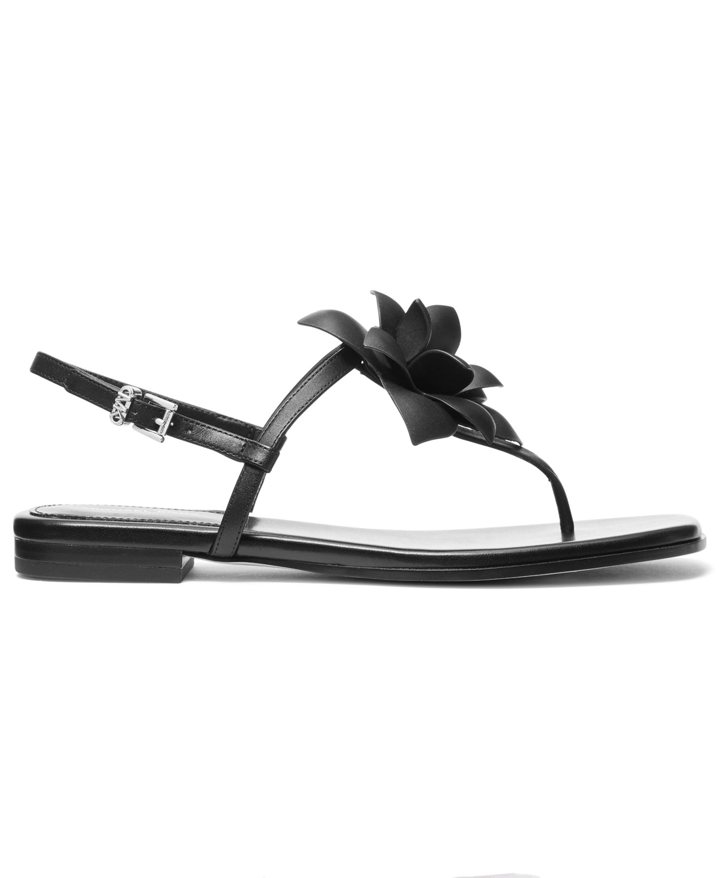 Женские сандалии Michael Kors Jacie Buckle Thong Flat, цвет: Чёрный кожаный — фото 2