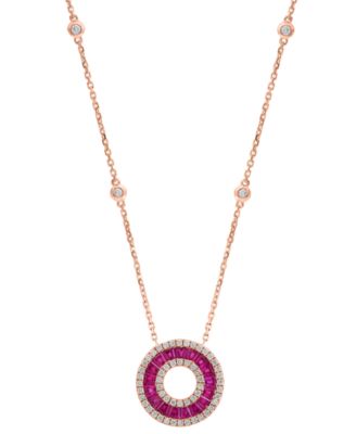 Ruby (1-1/8 ct. t.w.) & Diamond (3/8 ct. t.w.) Pendant Necklace in 14k Rose Gold