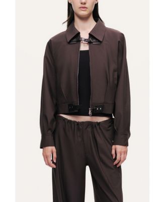 Women's Buckle Detail Cropped Zip Jacket