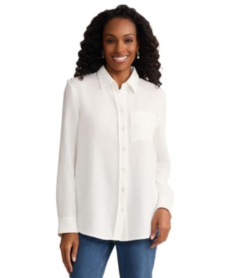 Petite Long-Sleeve Button-Down Double Gauze Shirt