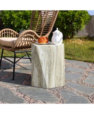 18" Marbled Pentagonal Side Table, Indoor/Outdoor Patio Accent Furniture