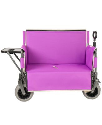 Collapsible Wagon with Bench Seat and Rear-Mounted Folding Tabletop, 500lbs Heavy-Duty, 180L Capacity for Camping, Beach and Garden