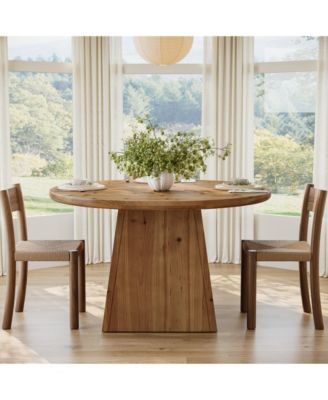 Solid Wood Round Dining Table, Farmhouse Kitchen Table for 2-4 People