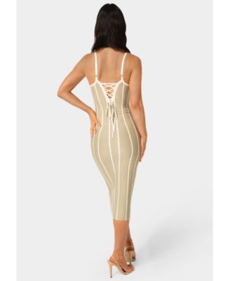 Women's Stripe Knit Bodycon Midi Dress