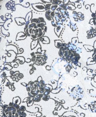 Juniors' Floral Sequin Long Gown