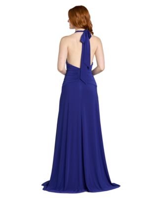 Juniors' Rouched Waist Halter Neck Long Gown