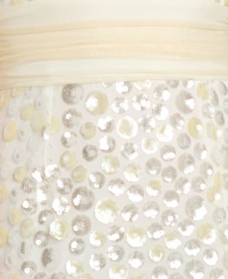 Juniors' Sequin Paillettes Front-Side Slit Long Gown