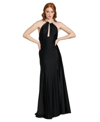 Juniors' Imitation-Pearl Halter Neck Long Gown