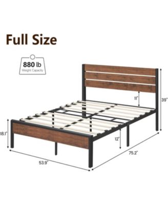Rustic Bed Frame with Headboard,Metal Platform Farmhouse Bed Frame Slat,Sturdy Heavy Duty Bed Box Spring Needed
