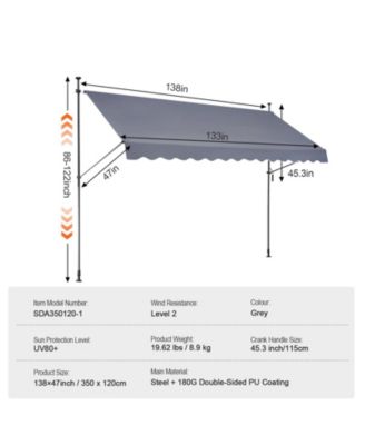 157 x 47" Retractable Patio Awning Sunshade Shelter with Crank Handle