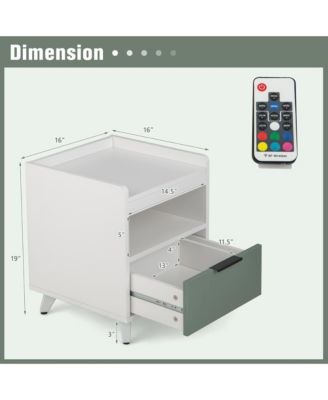 2PCS Nightstand Modern Beside End Table w/ LED Lights Open Compartment & Drawer