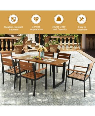 Patented 7PCS Patio Dining Set Outdoor Furniture Set w/ 6 Armchairs Umbrella Hole