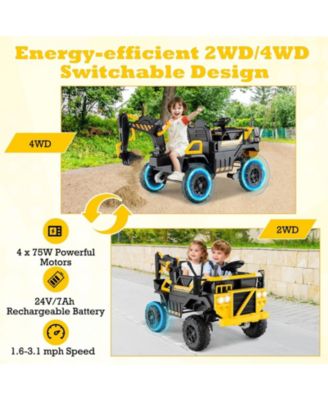24V Ride On Excavator 4WD 2-Seater with Remote Control and Digging Arm
