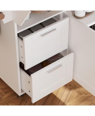 Kitchen Cart with 2-Drawer 2-Door, Internal Storage Racks, Rolling Island with Cabinet