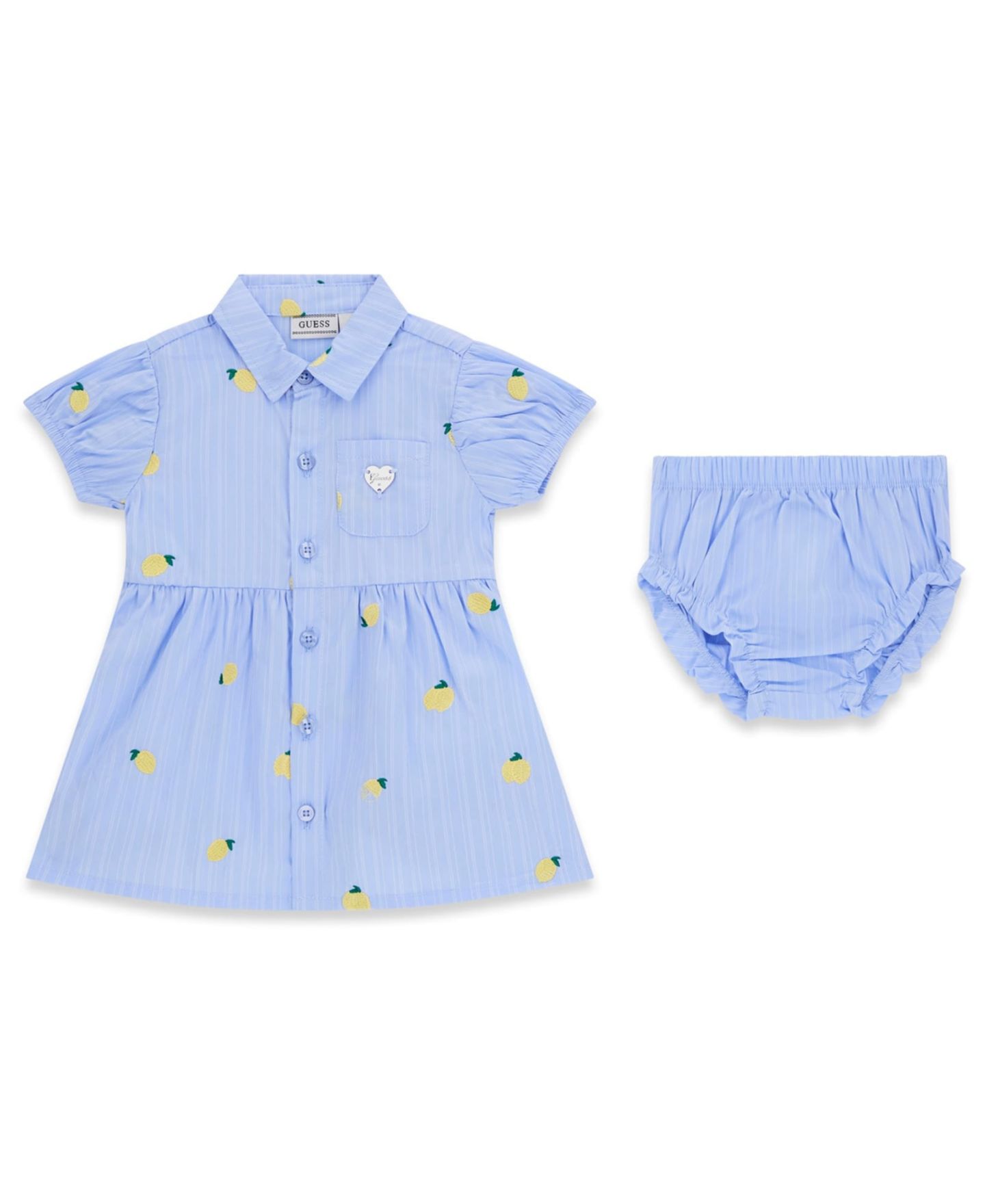 Платье GUESS Yarn Dye Poplin Short-Sleeve Dress and Matching Bloomer для девочек-малышей, цвет: Синий — фото 3