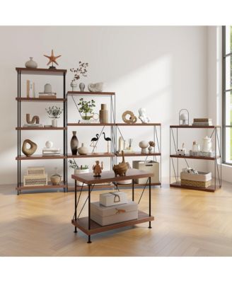 2PCS 2-Tier Multipurpose Display Rack Freestanding Bookshelf w/ Metal Frame