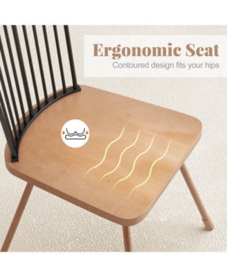 Windsor Chair Set of 4 Metal Legs Supported Dining Chair Farmhouse Armless Chair