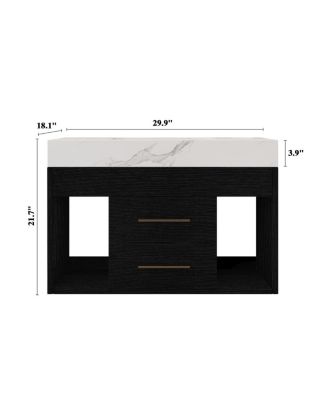 29.9" Floating Bathroom Vanity with Ceramic Sink, Sintered Stone Top, 2 Soft Close Drawers, Wall Mounted for Small Bathrooms