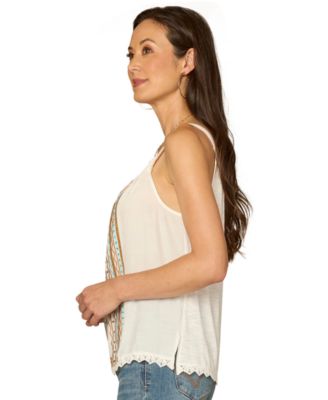 Petite Square Neck Embroidered Front Tank Top