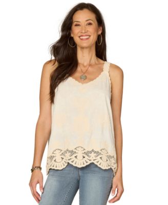 Petite V-Neck Embroidered Woven Tank Top