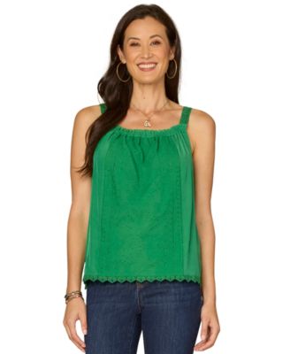 Petite Square Neck Embroidered Front Tank Top