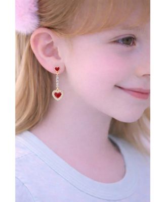 Girls 18K Gold Plated Hypoallergenic Red Heart Drop Earrings