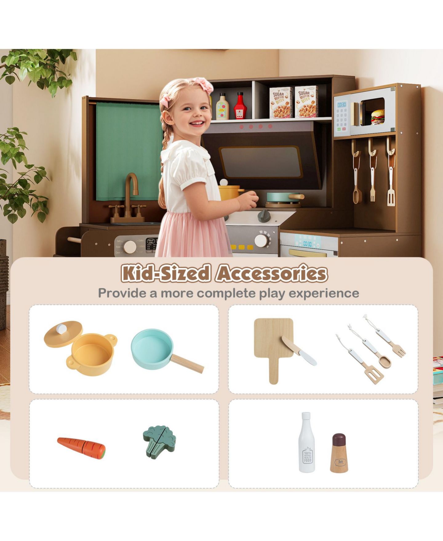Детская игрушка Mecale Corner Wooden Play Kitchen with Lights & Sounds, Ages 3+, цвет: Коричневый — фото 8