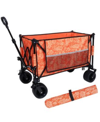 Outdoor Storage Collapsible Foldable Wagon Cart with All Terrain Wheels, Drink Holders, Brakes, Side Pocket and Picnic Mat