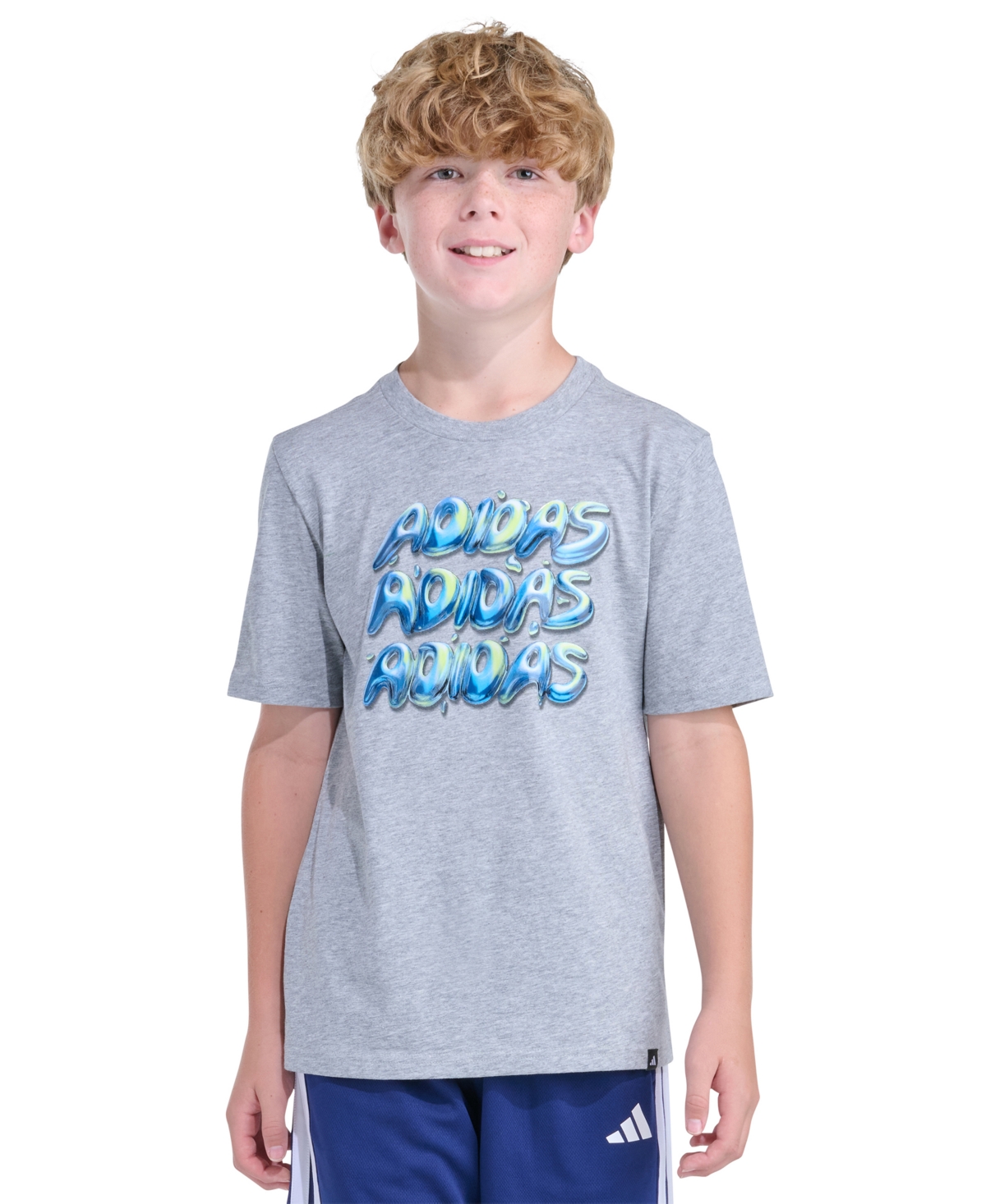 adidas Boys' 8-20 Short-Sleeve Chrome Lineage Stack Heather T-Shirt