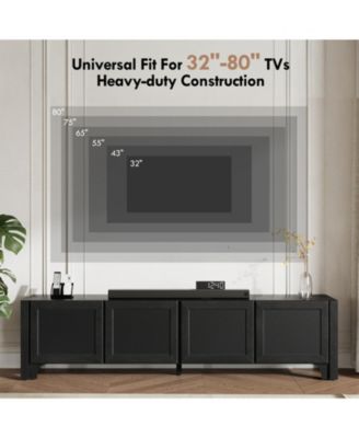 Modern TV Media Console with Leather-Wrapped Doors and Cabinet Storage
