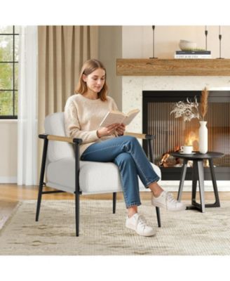 Modern Accent Chair with Metal Frame,Cozy Reading Chair Upholstered in Plush 420g Teddy Sherpa Fabric, Mid Century Style