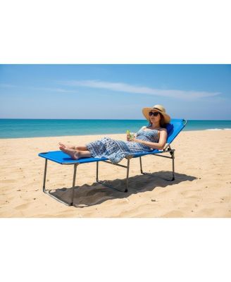 Tanning Chair with Face Hole Folding Beach Lounge Chair,5-Position Adjustable Backrest, Pillow & Side Pocket