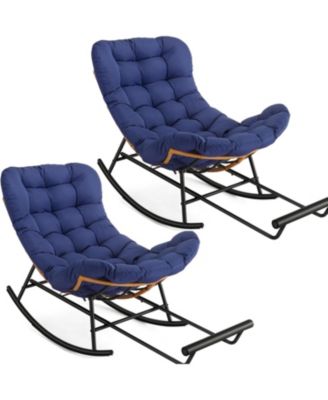 2PCS Papasan Rocking Chair with Foot Rest, Oversized Papasan Chair with Thick Removable Cushion and Metal Frame