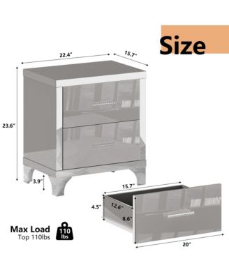 High Gloss Mirrored Nightstand, Modern Wood End Table with 2 Drawers and Metal Handle, Bedside End Table for Bedroom, Living Room