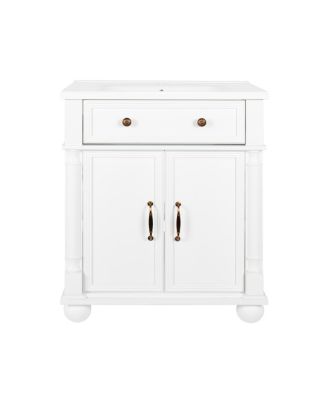 28" Bathroom Vanity with Sink, Medieval Modern Solid Wood Roman Base, Flip Drawer, Adjustable Storage, Easy Clean