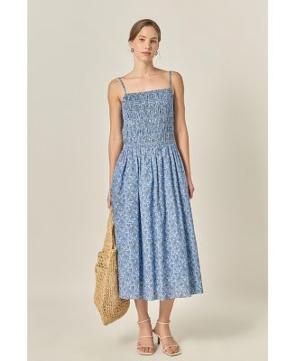 Women's Checked Smocked Midi Dress