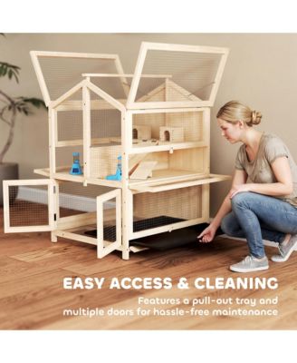 Wooden Hamster Cage 3 Tier with Pull-Out Tray, Hut, Seesaws, Ramps