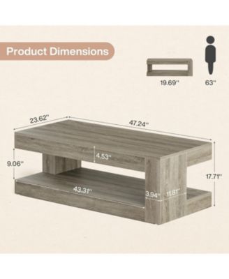 Coffee Table for Living Room, 47.24-Inch Farmhouse 2-Tier Accent Center Tea