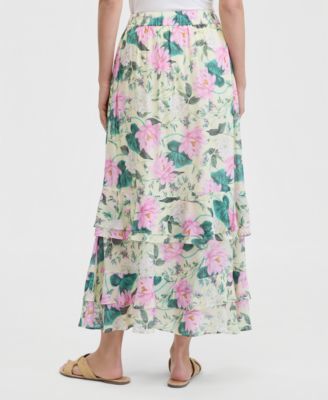 Women's Tiered Chiffon Pull-On Floral Maxi Skirt