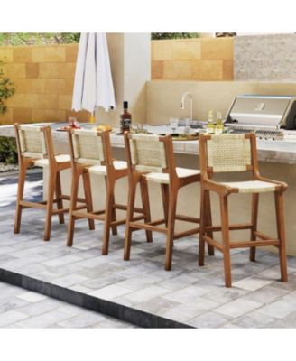 Patio Counter Height Bar Stool with Durable Teak Wood Frame