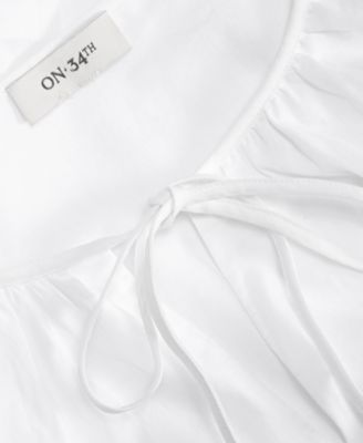 Women's Cotton Solid Tie-Front Volume-Sleeve Blouse