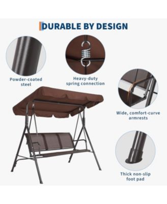 Porch Swing with Adjustable Canopy for Adults 3-Seat Outdoor Waterproof Textilene & Steel Frame Patio Swing Bench for Backyard Garden